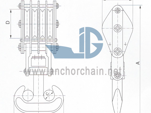 ZHC Series 4 Sheave Wire Rope Block สำหรับตะขอคู่เรือ